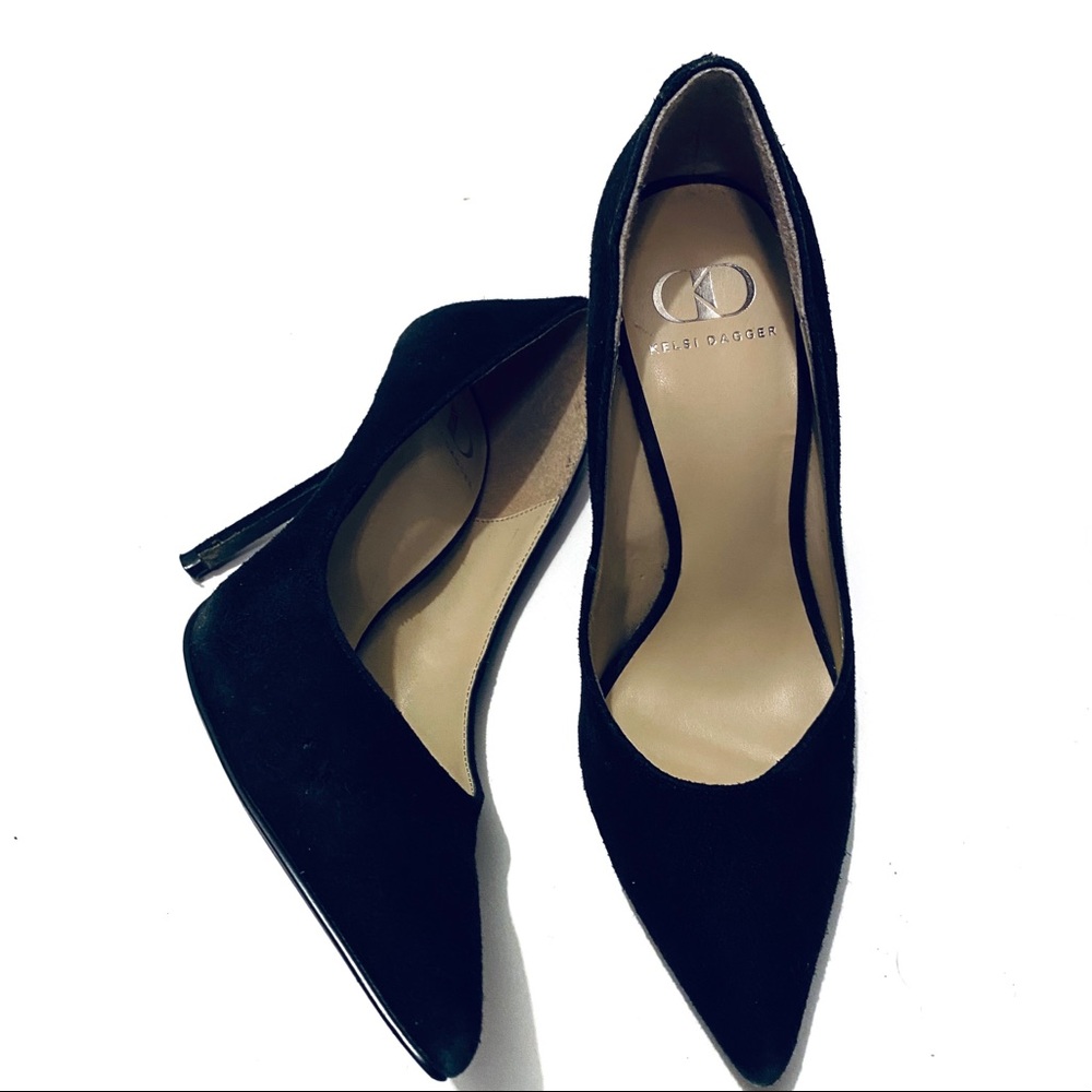 Kelsi Dagger Black Suede Stilettos